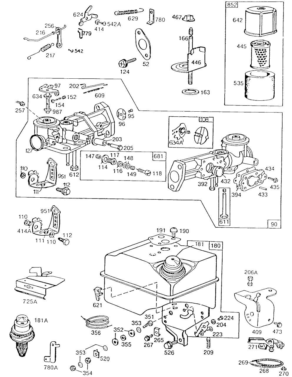 Carburetor,fuel Tank,a/Cv Diagram and Parts List for 132252-0234-XX  Briggs and Stratton Engine